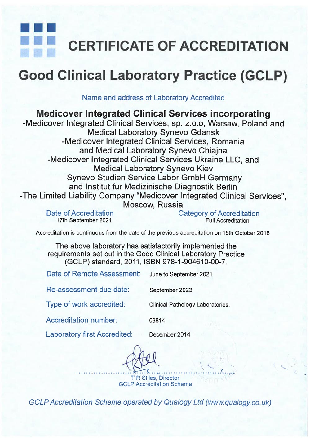 GCLP Accreditation Certificate 2021